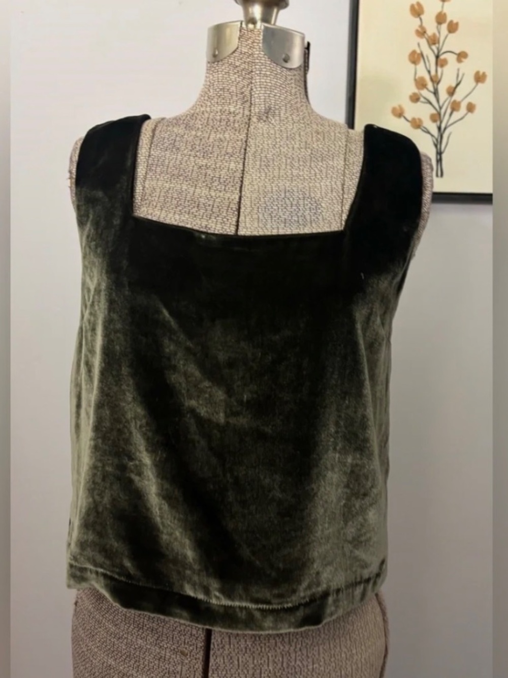 Forest Green Velvet Tank Top Sleeveless Top Emerson Fry XS Lined Side Zipper - Picture 2 of 3